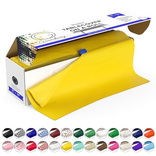 Grandipity Plastic Tablecloth Roll  54 x100 Yellow Disposable Table Cloths for Parties with Cutter Box  Cut to Size for Rectangle  Round