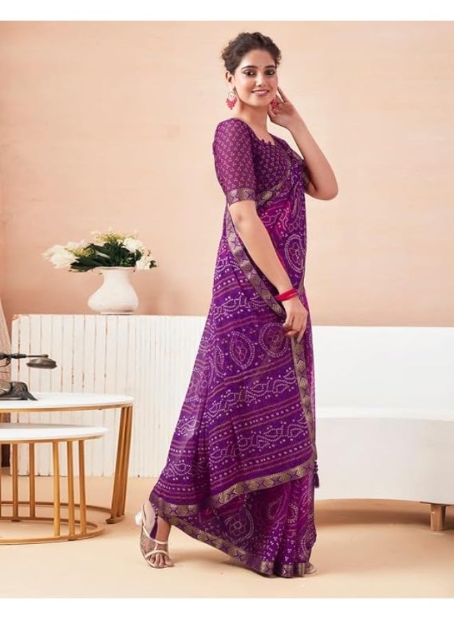 Accessorize Kingdom Women's Bandhani Printed Chiffon Saree with Blouse - Image 3
