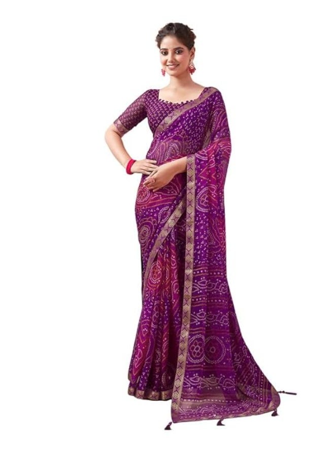 Accessorize Kingdom Women's Bandhani Printed Chiffon Saree with Blouse - Image 1