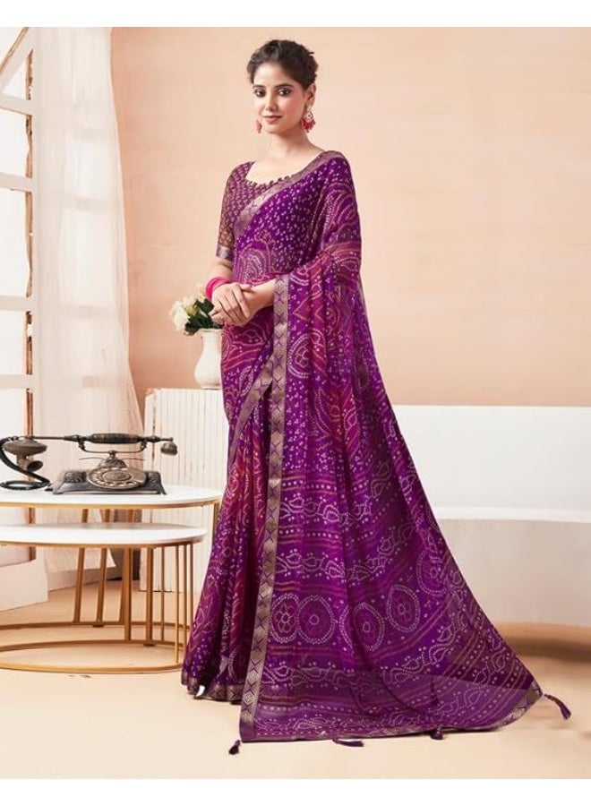Accessorize Kingdom Women's Bandhani Printed Chiffon Saree with Blouse - Image 2