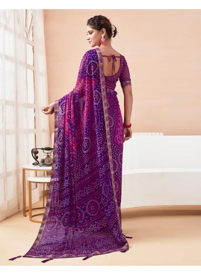 Accessorize Kingdom Women's Bandhani Printed Chiffon Saree with Blouse - Image 4