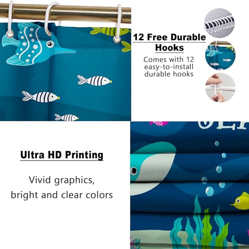 Poedist 4 Pcs Bathroom Shower Curtain Sets,Kid's Shower Curtain Sets with Rugs(Bath Mat,U Shape and Toilet Lid Cover Mat) and 12 Hooks,Under The Sea - Image 3