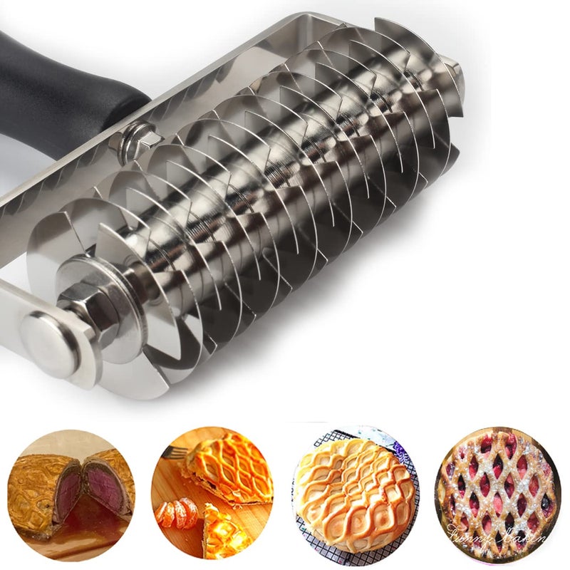 EVNSIX Pastry Lattice Roller Cutter - Evnsix Stainless Steel Professional Dough Lattice Top Pie Pizza Bread Pastry Crust Lattice Roller Cutter - Image 3