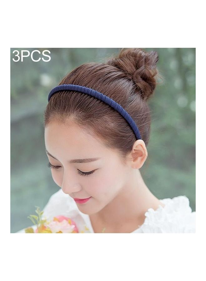 NIBEMINENT 3-Piece Solid Design Headband Set Navy Blue - Image 1
