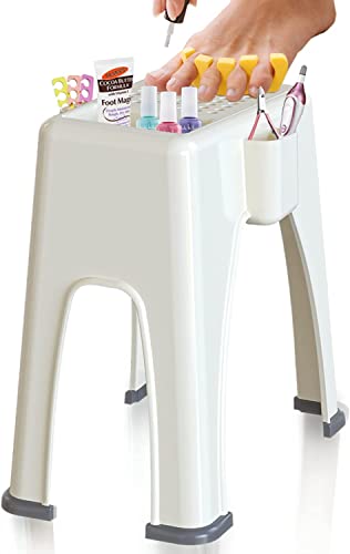 TidyFriend Shower Foot Rest 927 x 7 x 10 Inches Plastic Pedicure Foot Rest 3 Pockets Shower Stool for Shaving Legs Hold Shaving Essentials Beige