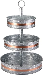 Cedilis Three Tiered Serving Stand, Galvanized Farmhouse Serving Tray, Rustic Metal Tray Platter for Cake, Dessert, - Image 1