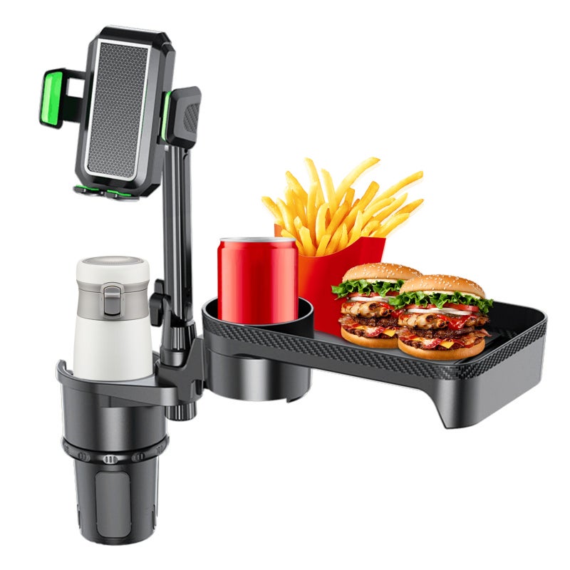 Aumotop Car Cup Holder Expander With Tray: Green Small Size - 360° Detachable Rotating Tray, Anti-slip Phone Stand, U-shaped Handle Slot for Front And Rear Car Seats - Image 1