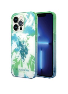 U.S. Polo Assn. USPA iPhone 14 Pro Max PC/TPU IML Case With Dye Palm Design & Horse Logo, Drop & Bumper Protection, Anti-Scratch and Easy Access to All Ports - Green  - Image 1