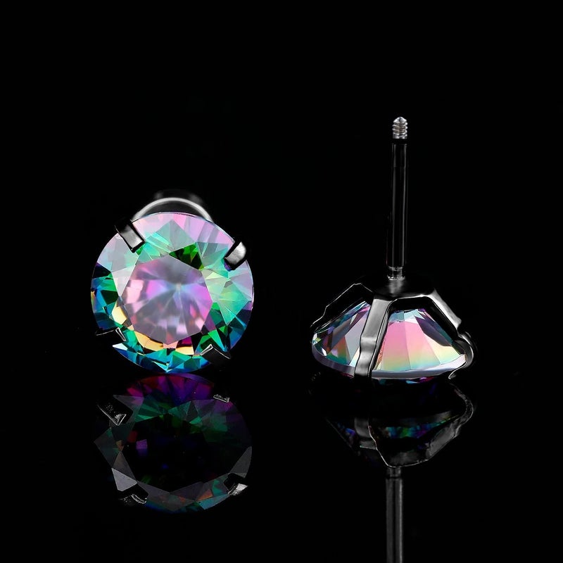 VOLUKA Titanium Earrings for Sensitive Ears, 4 Pairs Screw Back Hypoallergenic Surgical Grade Titanium Cubic Zirconia Stud Earrings for Women Men - Black - Image 2