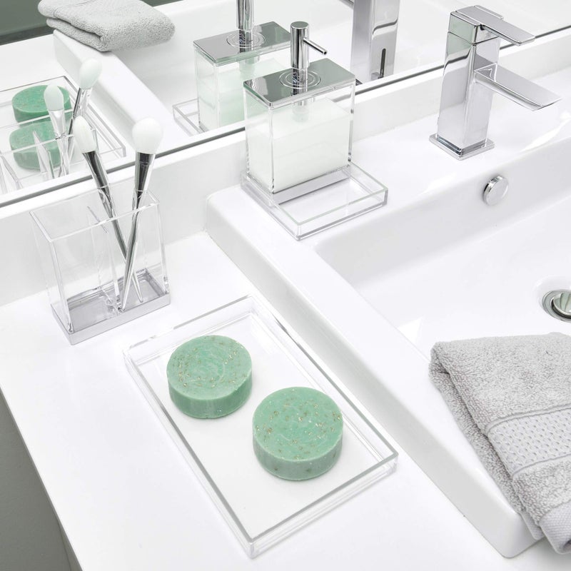 InterDesign iDesign Bathroom Tray for Towels, Cosmetics and Accessories, The Clarity Collection - 8.68” x 5.34” x 0.95”, Brushed Silver - Image 5