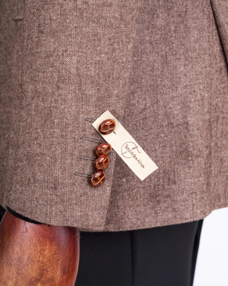 ترزي ادم التون Italian Style Slim Fit Mono Collar Men's Single Jacket Brown T13347