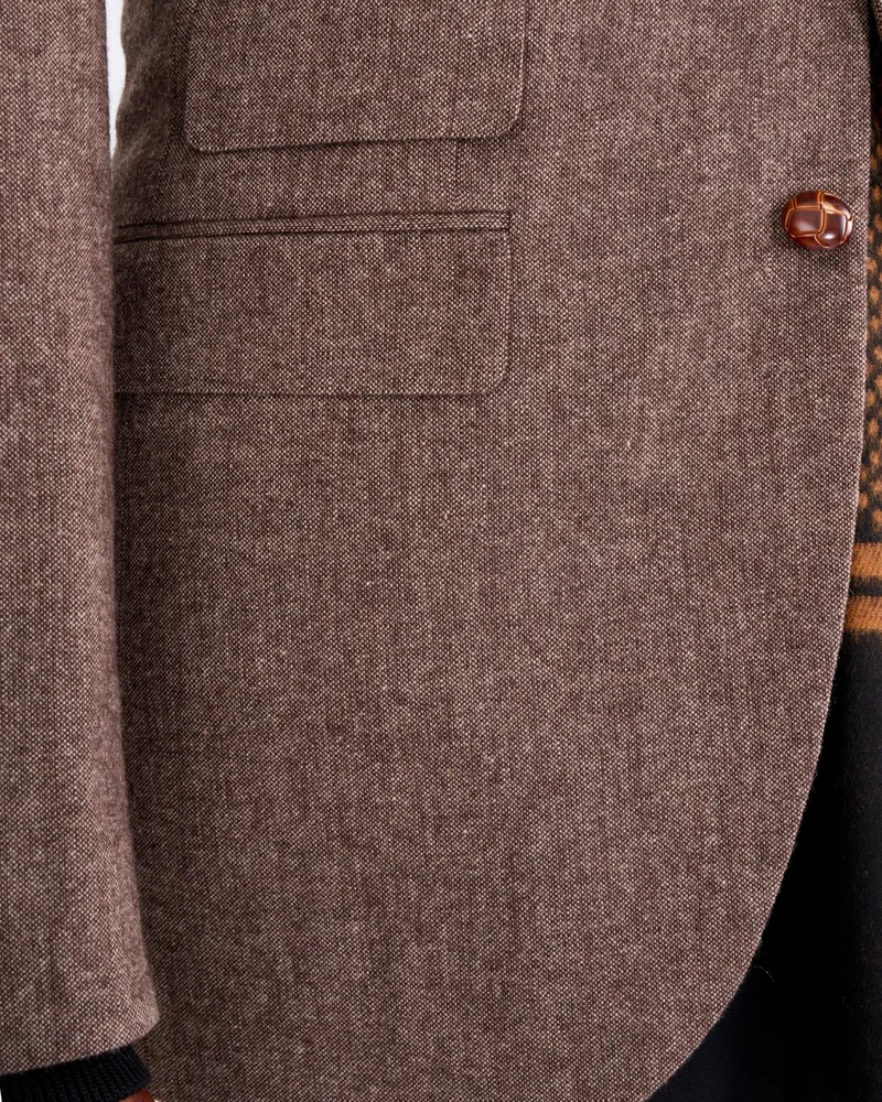 ترزي ادم التون Italian Style Slim Fit Mono Collar Men's Single Jacket Brown T13347