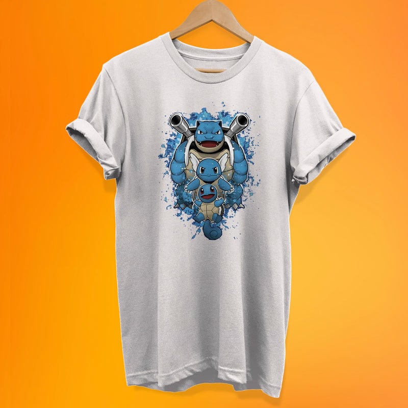 Remonz Pokemon Squirtle Evolution Printed 100% Cotton Oversize T-Shirt Plus Size T-Shirt 