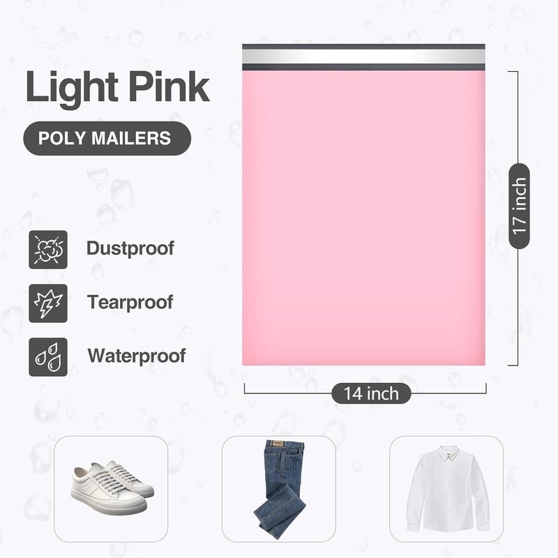 UCGOU 14x17 Light Pink Poly Mailers Shipping Bags 100 Pcs Large Poly Mailers Mailing Bags for Shipping Clothes Self Sealing Package - Image 2