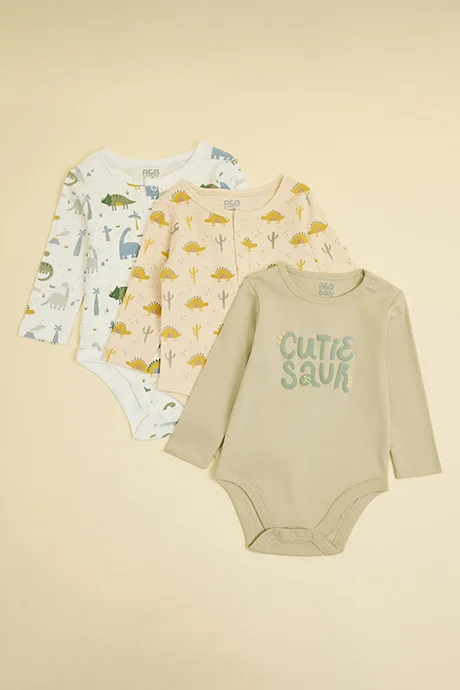 أر أند بي 3 Pack printed Bodysuits with Long Sleeves