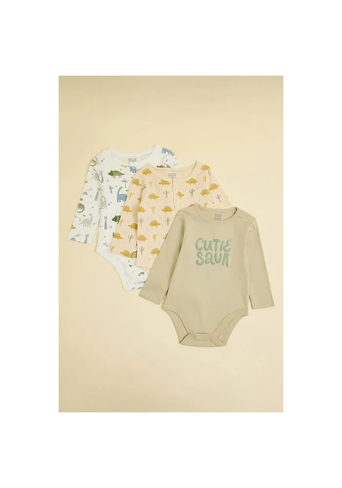 أر أند بي 3 Pack printed Bodysuits with Long Sleeves