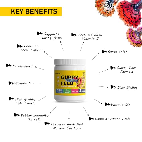 TUNAI Guppy Fish Food with 55% Protein| 40G |600 Microns - Floating Micro Pellets| Guaranteed Tail Color Enhancement for Guppies, Taiwan Formula, All Life Stages - Image 2