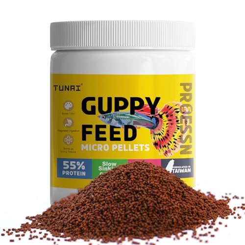 TUNAI Guppy Fish Food with 55% Protein| 40G |600 Microns - Floating Micro Pellets| Guaranteed Tail Color Enhancement for Guppies, Taiwan Formula, All Life Stages - Image 1