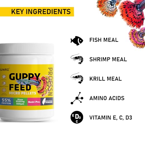 TUNAI Guppy Fish Food with 55% Protein| 40G |600 Microns - Floating Micro Pellets| Guaranteed Tail Color Enhancement for Guppies, Taiwan Formula, All Life Stages - Image 4