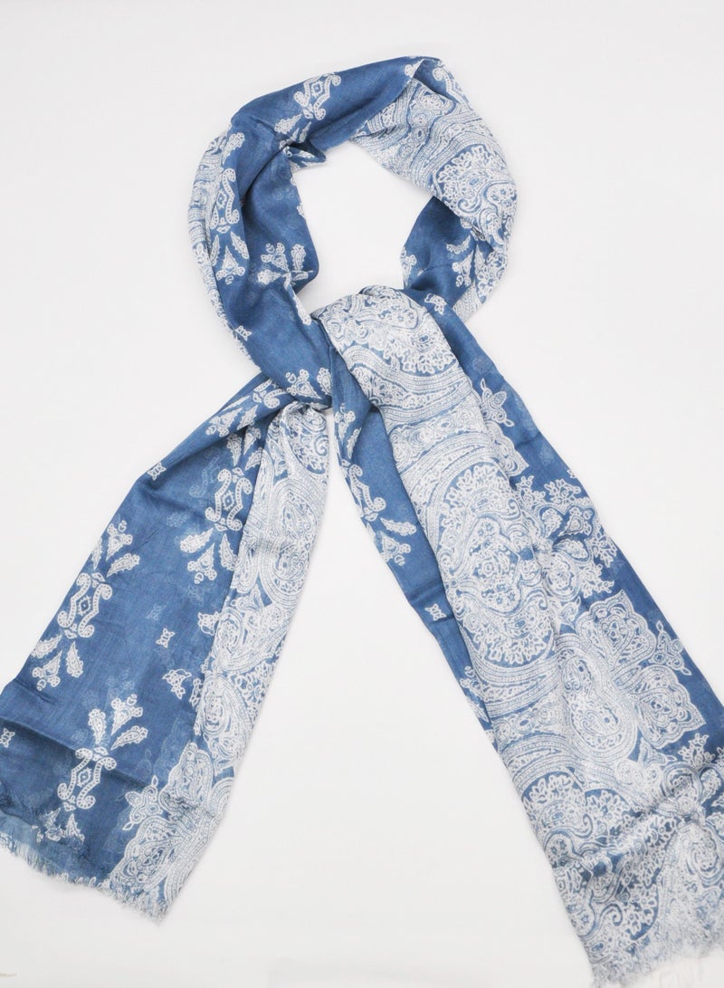 AMICA Paisely Print Hijab Soft Natural Fiber Head Scarf for Women-Blue - Image 2