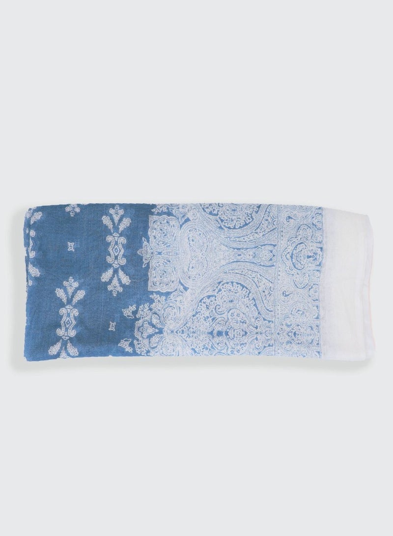 AMICA Paisely Print Hijab Soft Natural Fiber Head Scarf for Women-Blue - Image 4