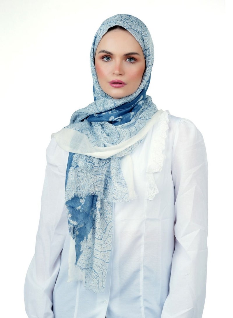 AMICA Paisely Print Hijab Soft Natural Fiber Head Scarf for Women-Blue - Image 5