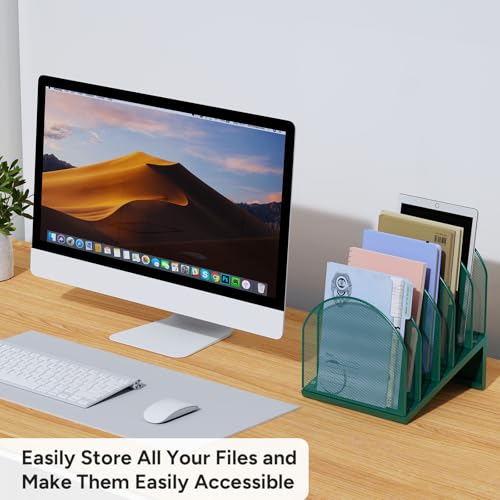 OUTIOE 5-Section Desk File Organizer, Metal Mesh Folder Organizer for Documents, Mail & Office Papers (Green) - Image 5