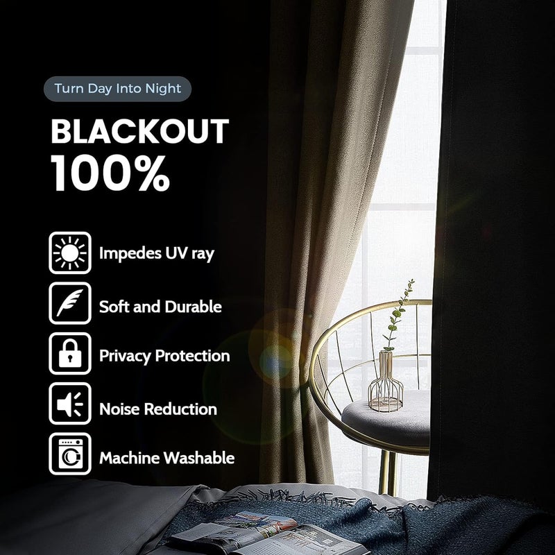 SimpleHome 100% Blackout Curtains for Bedroom Thermal Insulated Sage Grommet Window Drapes Room Darkening Curtains for Living Room with Black Back 52 x 54 Inch 2 Panels - Image 2