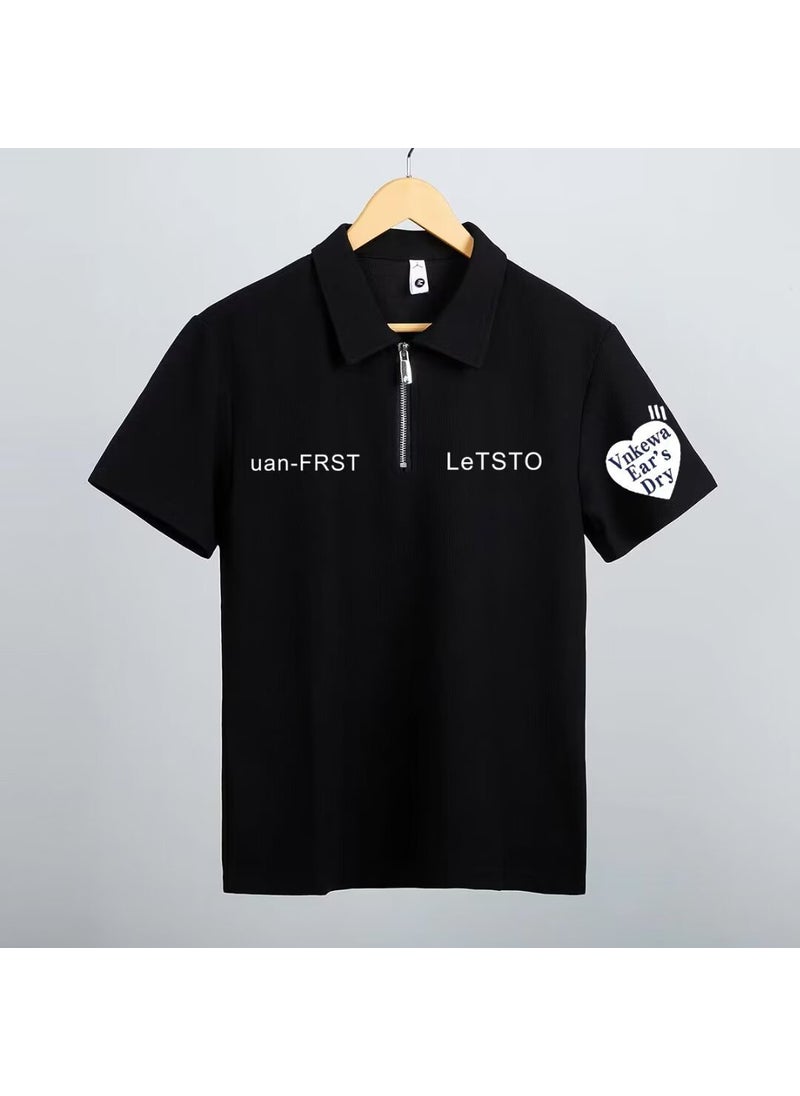 Generic - 2024 New Summer Fashion Mens Embroidered Polo Shirt Short Sleeves Trendy Brand Casual Lapel T-shirt Thin Top For Men Black - Image 1