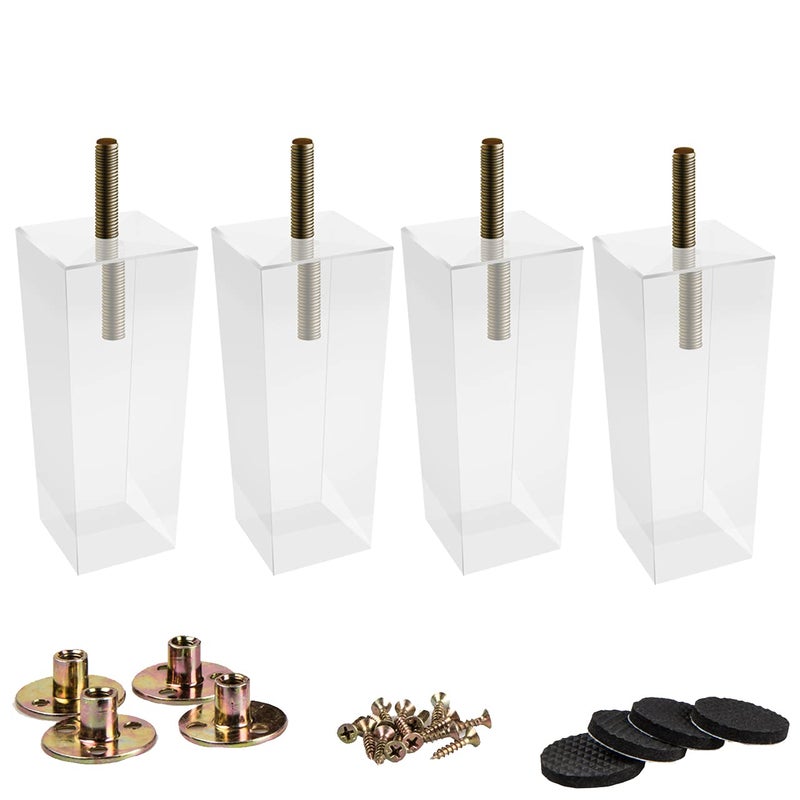 La Vane 6 inch  15cm Acrylic Furniture Legs 4PCS Pyramid Clear Glass DIY M8 Replacement Furniture Feet with PreDrilled 516 Inch Bolt  Mounting Plate  Screws for Bookcase Table Cabinet