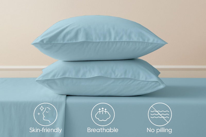 Cottingon Extra Deep Sheets-Cotton Bed Sheets - 100% Cotton - 22 Inch Extra deep Pocket Fitted Sheet with Elastic All Around (4 Pcs Sheet Set) - (Light Blue Solid - King Size) - Image 4