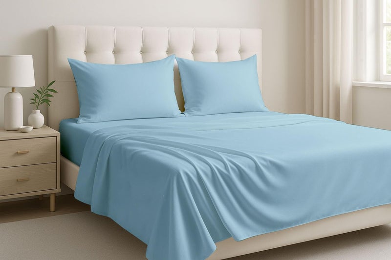 Cottingon Extra Deep Sheets-Cotton Bed Sheets - 100% Cotton - 22 Inch Extra deep Pocket Fitted Sheet with Elastic All Around (4 Pcs Sheet Set) - (Light Blue Solid - King Size) - Image 5