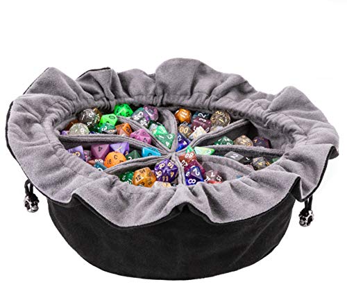 TOYFUL Large DND Dice Drawstring Bags with Pockets Black Storage Bag for RPG MTG Game Dices Capacity Over 300 Dice - Image 1