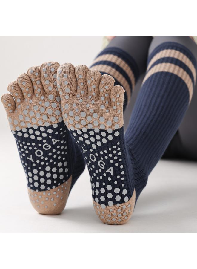 كوينج 长筒五指瑜伽袜分趾专业防滑普拉提压力小腿袜女春秋运动专用棉袜 - Image 3