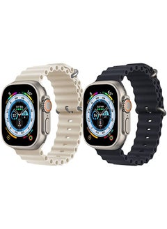 Silicone Ocean Band Strap for Apple Watch Ultra 8 49mm Off White Single Color Strap with Black Single Color Strap Set of 2