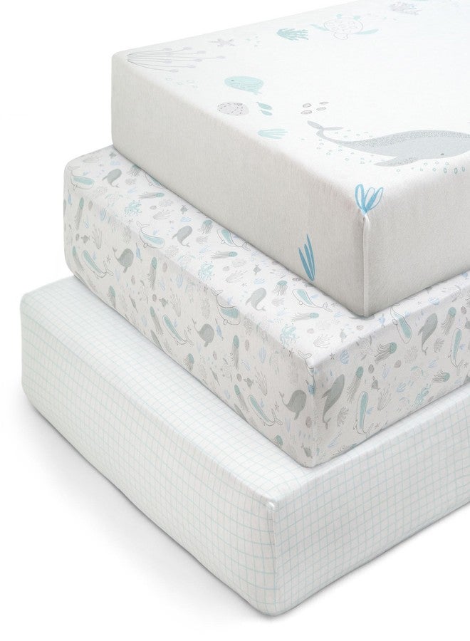 Delta Children Fitted Crib Sheets for Girls and Boys - 100% Organic Cotton Crib Sheet for Standard Crib and Toddler Mattresses - 28x52 Inch - GOTS Certified (Pack of 3), Sea Life - Image 1