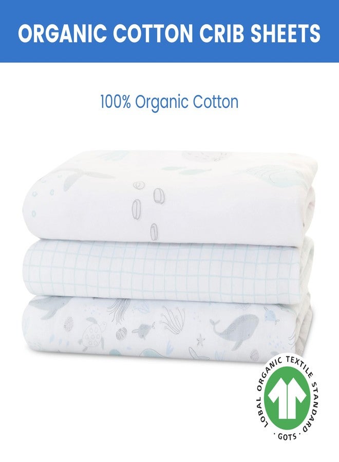 Delta Children Fitted Crib Sheets for Girls and Boys - 100% Organic Cotton Crib Sheet for Standard Crib and Toddler Mattresses - 28x52 Inch - GOTS Certified (Pack of 3), Sea Life - Image 4