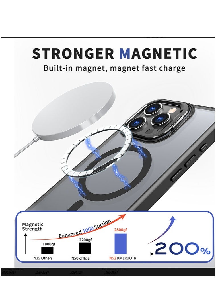 مجيد جراب متوافق مع iPhone 15 Pro Max، جراب واقٍ كامل الجسم غير لامع، جراب هاتف نحيف مقاوم للصدمات ومضاد للخدش وناعم، متوافق مع MagSafe 16FT Premium Protection مع حلقة مسند - Image 2