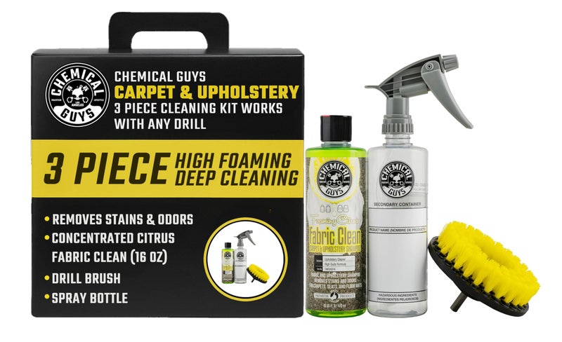 Chemical Guys Foaming Citrus Fabric Clean & Drill Brush Kit - High-Foaming Stain & Odor Remover for Car Carpets, Upholstery & Floor Mats - Deep Cleans & Deodorizes, Citrus Scent - 16 fl oz - Image 1