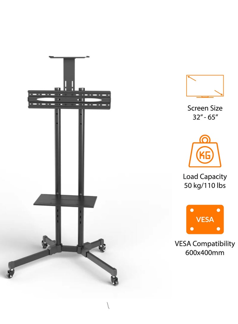 BEETEC Mobile TV Stand for 32"-65" TVs, Mobile TV Cart with Load Capacity up to 50 kg/110 lbs, Mobile Stand with VESA up to 600x400mm, +10° to -10° Tilt, Black | TF-T1500 - Image 2