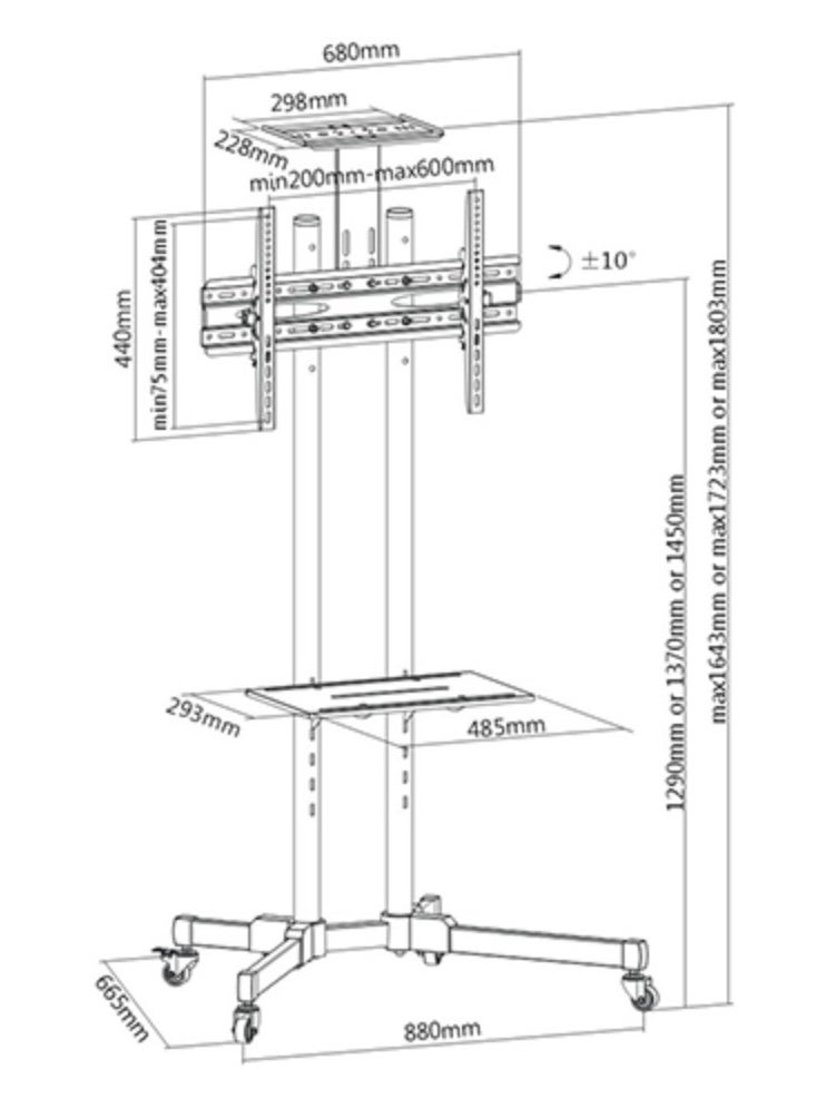 Mobile TV Stand for 32"-65" TVs, Mobile TV Cart with Load Capacity up to 50 kg/110 lbs, Mobile Stand with VESA up to 600x400mm, +10° to -10° Tilt, Black | TF-T1500 - pzsku/ZBAC0D80D7CF4426BB6E4Z/45/_/1740638286/6bbc66a7-9423-4303-9f02-4b42f05c1ed6