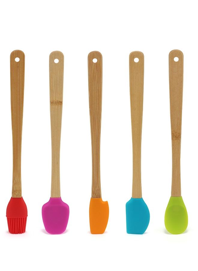 Ant 5-Piece Silicone kitchenware Scraper with Wooden Handle, Heat Resistant Basting Brush Baking Tool Set, Food Brushes for BBQ Grill Kitchen Baking Brushes - Image 1