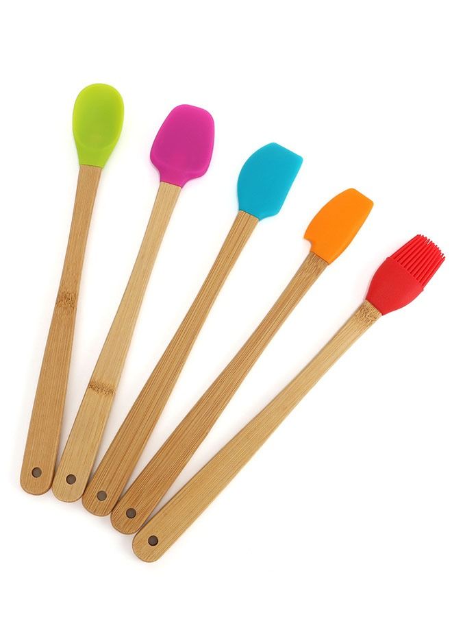 Ant 5-Piece Silicone kitchenware Scraper with Wooden Handle, Heat Resistant Basting Brush Baking Tool Set, Food Brushes for BBQ Grill Kitchen Baking Brushes - Image 3