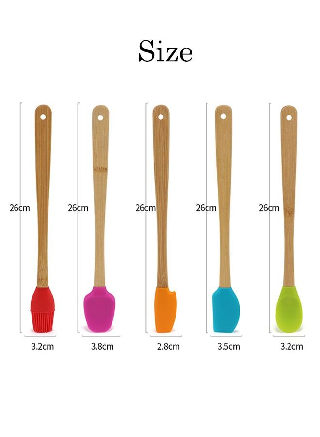 Ant 5-Piece Silicone kitchenware Scraper with Wooden Handle, Heat Resistant Basting Brush Baking Tool Set, Food Brushes for BBQ Grill Kitchen Baking Brushes - Image 2
