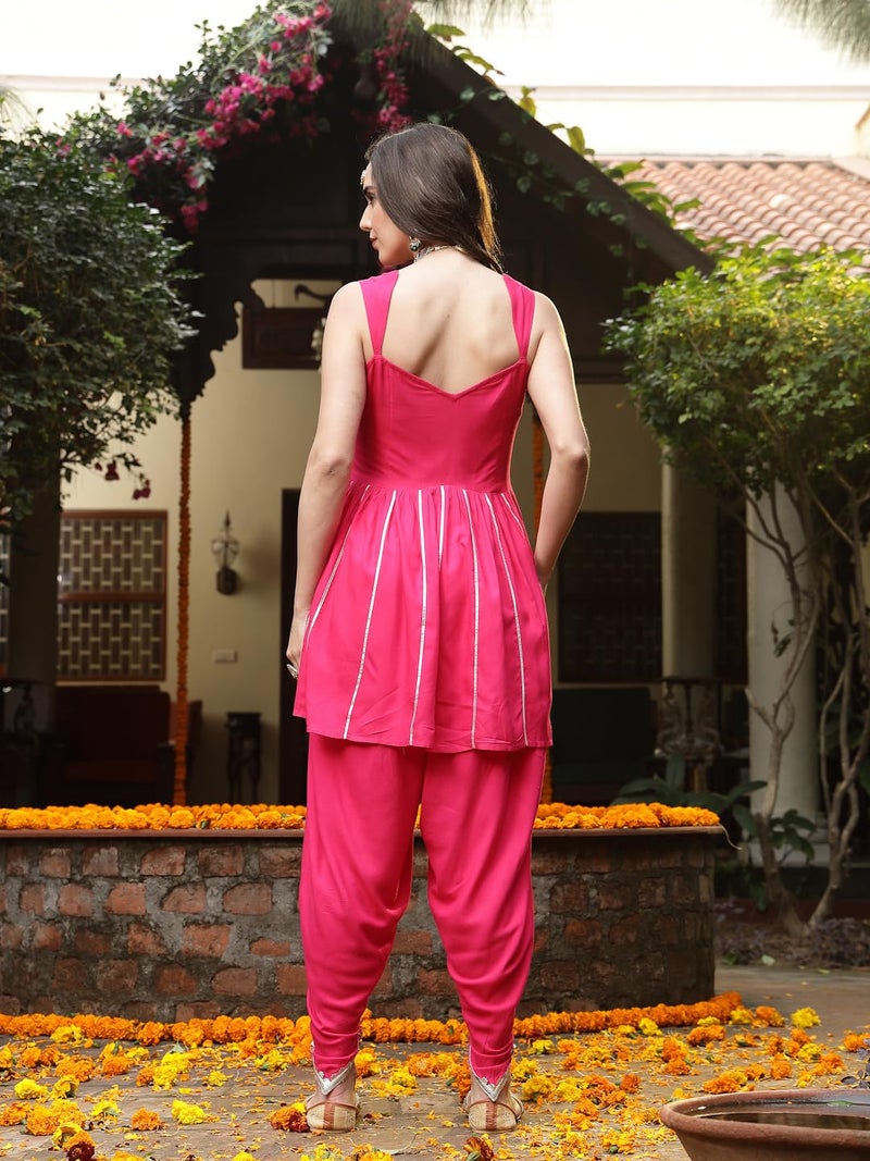 Stylum Women's Solid & Embroidered Rayon A-Line Kurti Dhoti Pant Set - Image 2