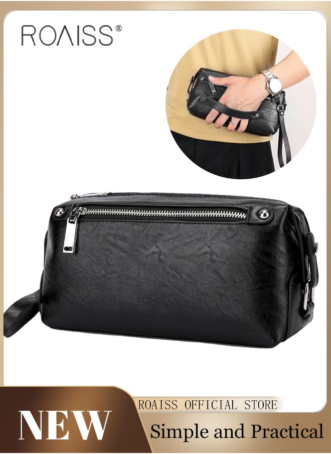 roaiss Men Multifunctional Clutch Bag with Business Style Waterproof and Durable Material Large Capacity Wallet Card Holder Passport Holder Sunglasses Organizer Classic Solid Color Men Waist Bag Handbag  - Image 1