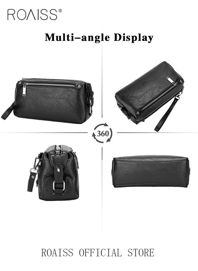 roaiss - Men Multifunctional Clutch Bag with Business Style Waterproof and Durable Material Large Capacity Wallet Card Holder Passport Holder Sunglasses Organizer Classic Solid Color Men Waist Bag Handbag - Image 1