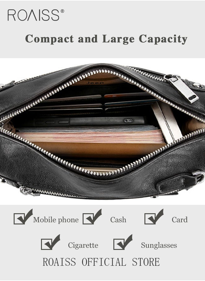 roaiss Men Multifunctional Clutch Bag with Business Style Waterproof and Durable Material Large Capacity Wallet Card Holder Passport Holder Sunglasses Organizer Classic Solid Color Men Waist Bag Handbag  - Image 3