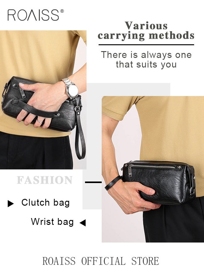 roaiss Men Multifunctional Clutch Bag with Business Style Waterproof and Durable Material Large Capacity Wallet Card Holder Passport Holder Sunglasses Organizer Classic Solid Color Men Waist Bag Handbag  - Image 4