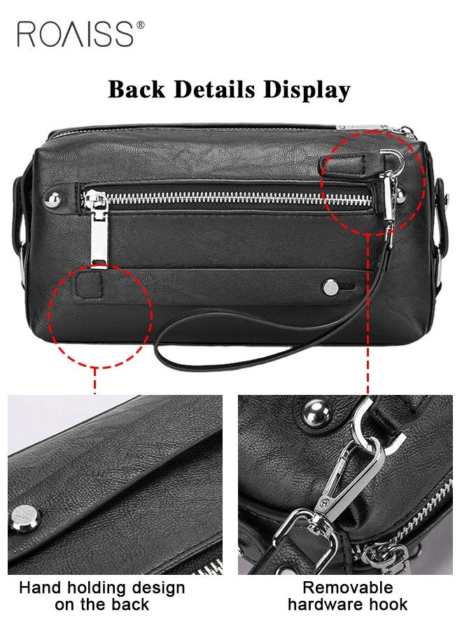 roaiss - Men Multifunctional Clutch Bag with Business Style Waterproof and Durable Material Large Capacity Wallet Card Holder Passport Holder Sunglasses Organizer Classic Solid Color Men Waist Bag Handbag - Image 1